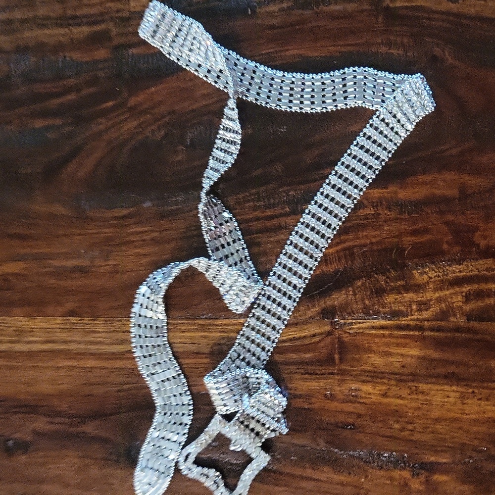 Silver Rhinestone Belt 40" Long - Picture 3 of 3